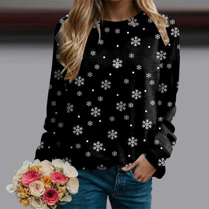 Women's Snowflake Pattern Crew Neck Sweatshirt for Cozy Seasonal Casual Everyday Style