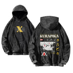 Anime Hunter Graphic Washed Hoodie with Vintage Manga Streetwear Style