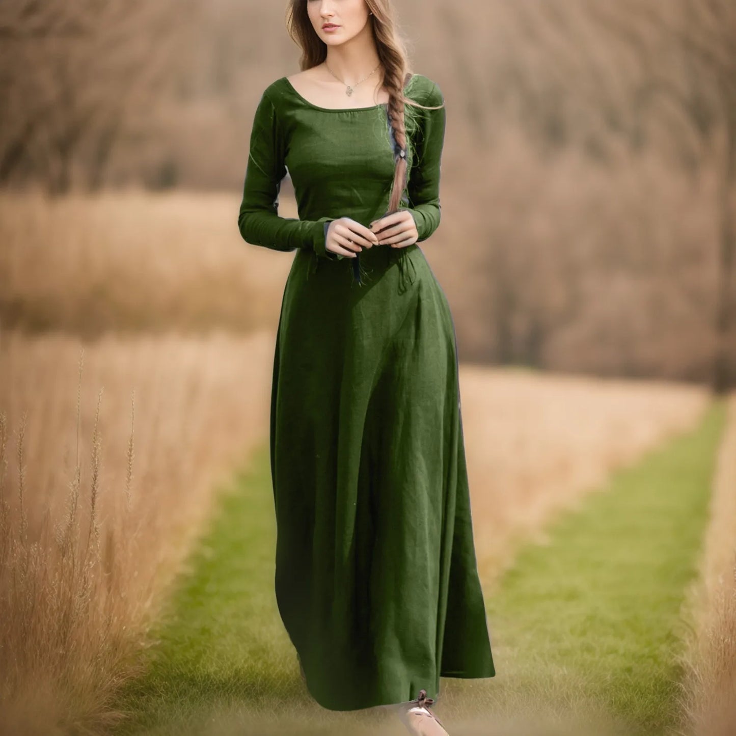 Long Sleeve Minimalist Maxi Dress with Soft A-Line Contemporary Fit