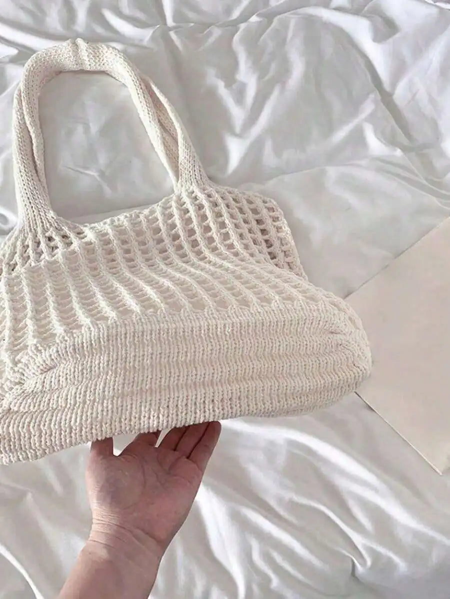 Open Knit Cotton Tote Shoulder Bag with Relaxed Everyday Design