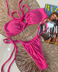 Textured Fuchsia Terry Cloth Bikini with Center Ring Detail and Side-Tie Bottom