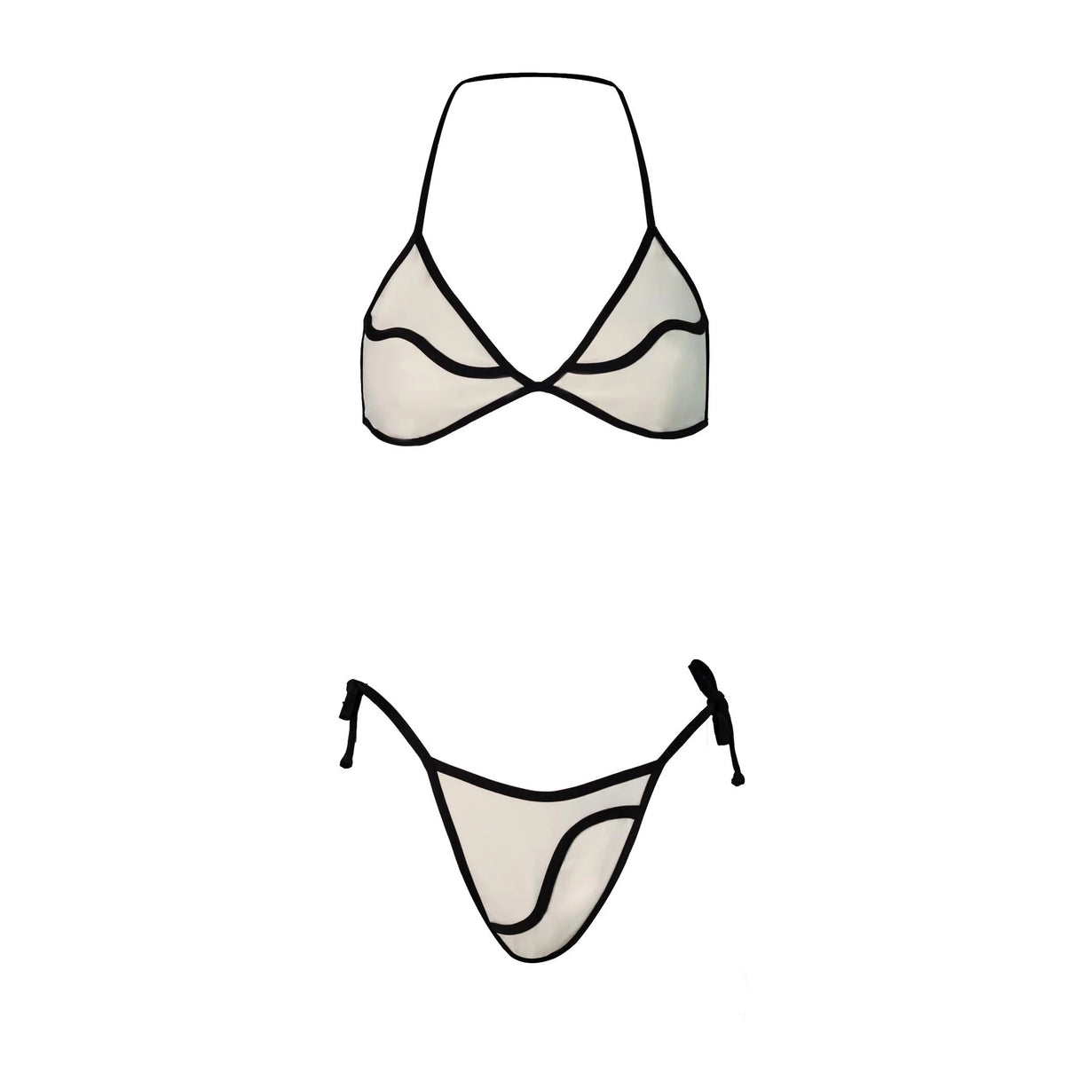 Cream and Black Contrast-Trim Triangle Bikini with Matching Maxi Skirt