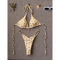 Retro Polka Dot Triangle String Bikini with Contrast Pink Straps