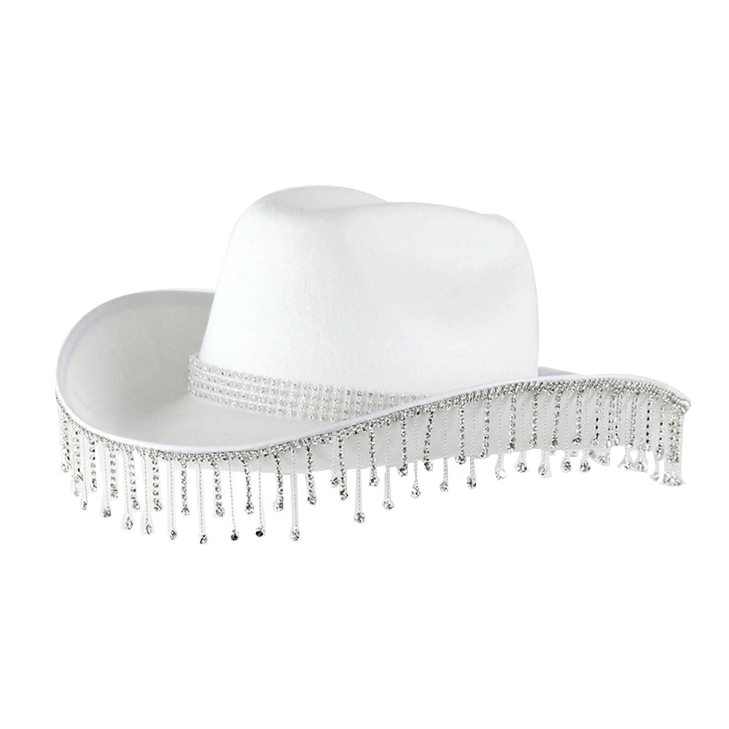 Women's Felt Western Cowboy Hat with Decorative Rhinestone Fringe for Statement Fashion Style