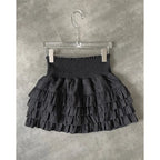 Layered Ruffle Pleated Mini Skirt with High Waist A-Line Silhouette