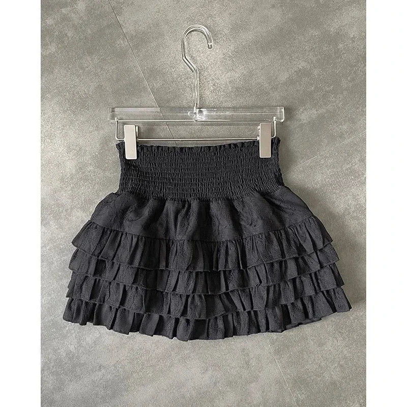 Layered Ruffle Pleated Mini Skirt with High Waist A-Line Silhouette