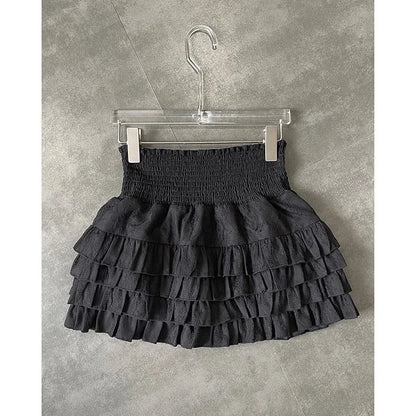 Layered Ruffle Pleated Mini Skirt with High Waist A-Line Silhouette