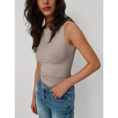 Sleeveless Side Ruched Tank Top with Slim Fit Stretch Everyday Streetwear Design