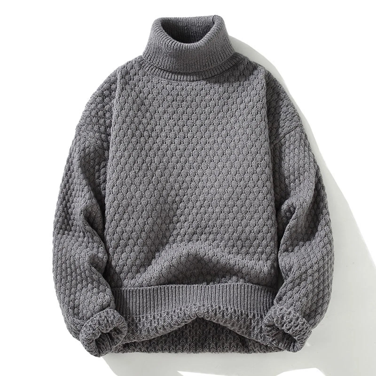 Men's Textured High Neck Relaxed Fit Contemporary Knit Sweater Pullover