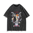 Anime Streetwear Graphic Oversized Manga-Inspired Vintage Washed Casual T-Shirt