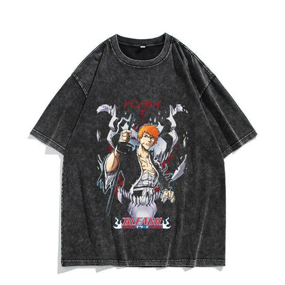 Anime Streetwear Graphic Oversized Manga-Inspired Vintage Washed Casual T-Shirt