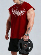 Manga-Inspired Cotton Sleeveless Tank Top with Dark Gothic Lettering Streetwear Aesthetic