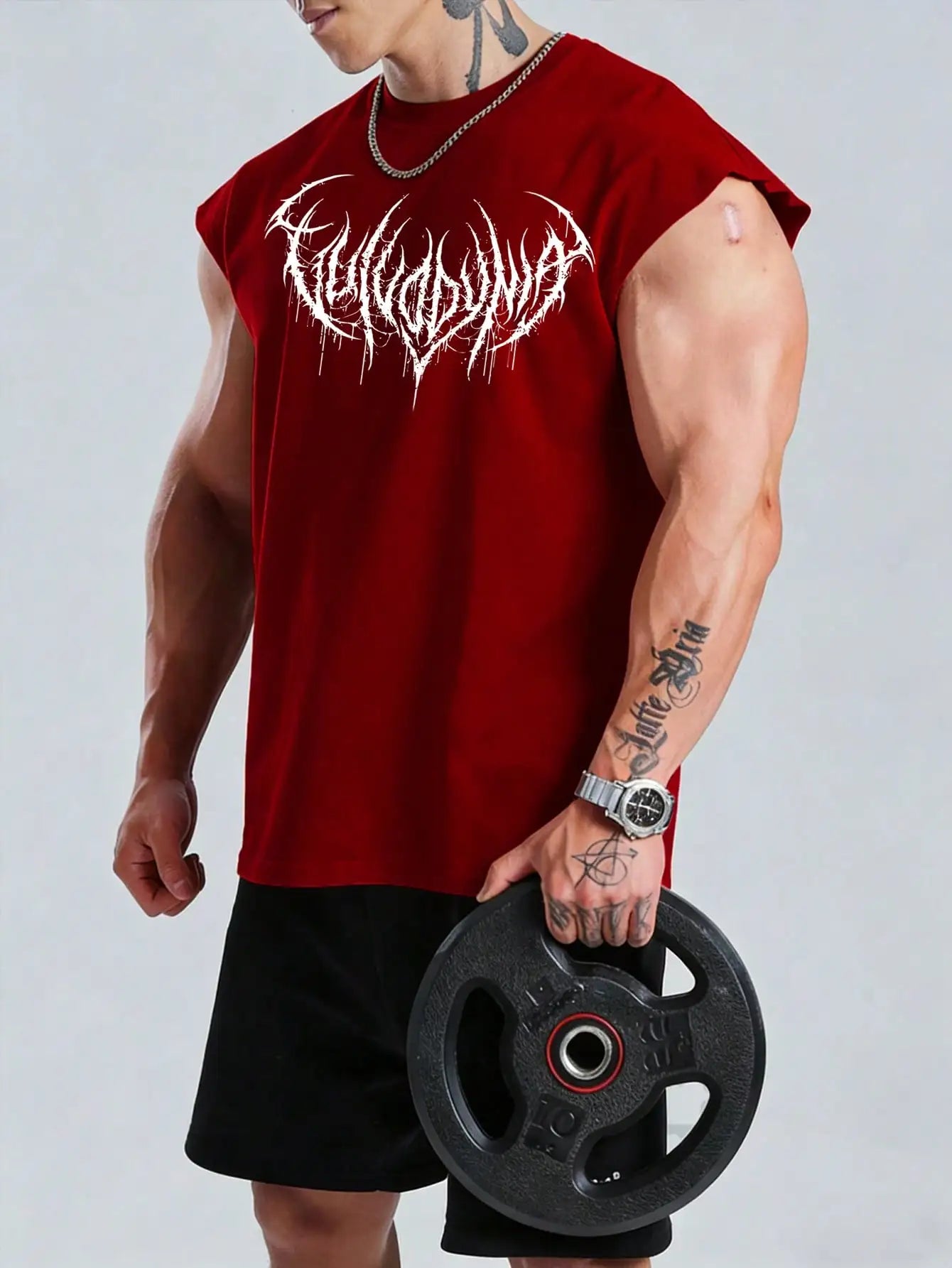 Manga-Inspired Cotton Sleeveless Tank Top with Dark Gothic Lettering Streetwear Aesthetic
