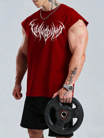 Manga-Inspired Cotton Sleeveless Tank Top with Dark Gothic Lettering Streetwear Aesthetic