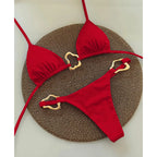 Espresso Brown String Bikini with Wavy Metallic Hardware Accents