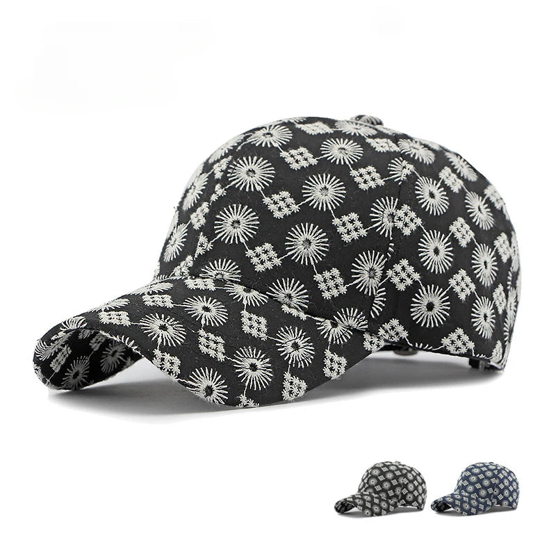 Retro Floral Pattern Baseball Cap Adjustable Curved Brim Casual Streetwear Fashion Hat