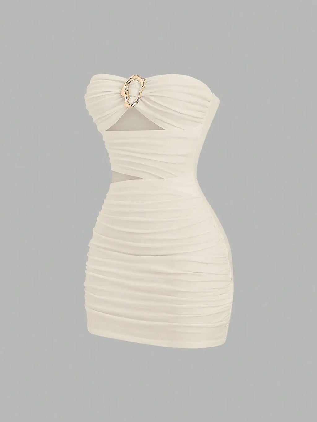 Strapless Ruched Bodycon Mini Dress with Metallic Accent Contemporary Silhouette
