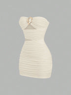 Strapless Ruched Bodycon Mini Dress with Metallic Accent Contemporary Silhouette