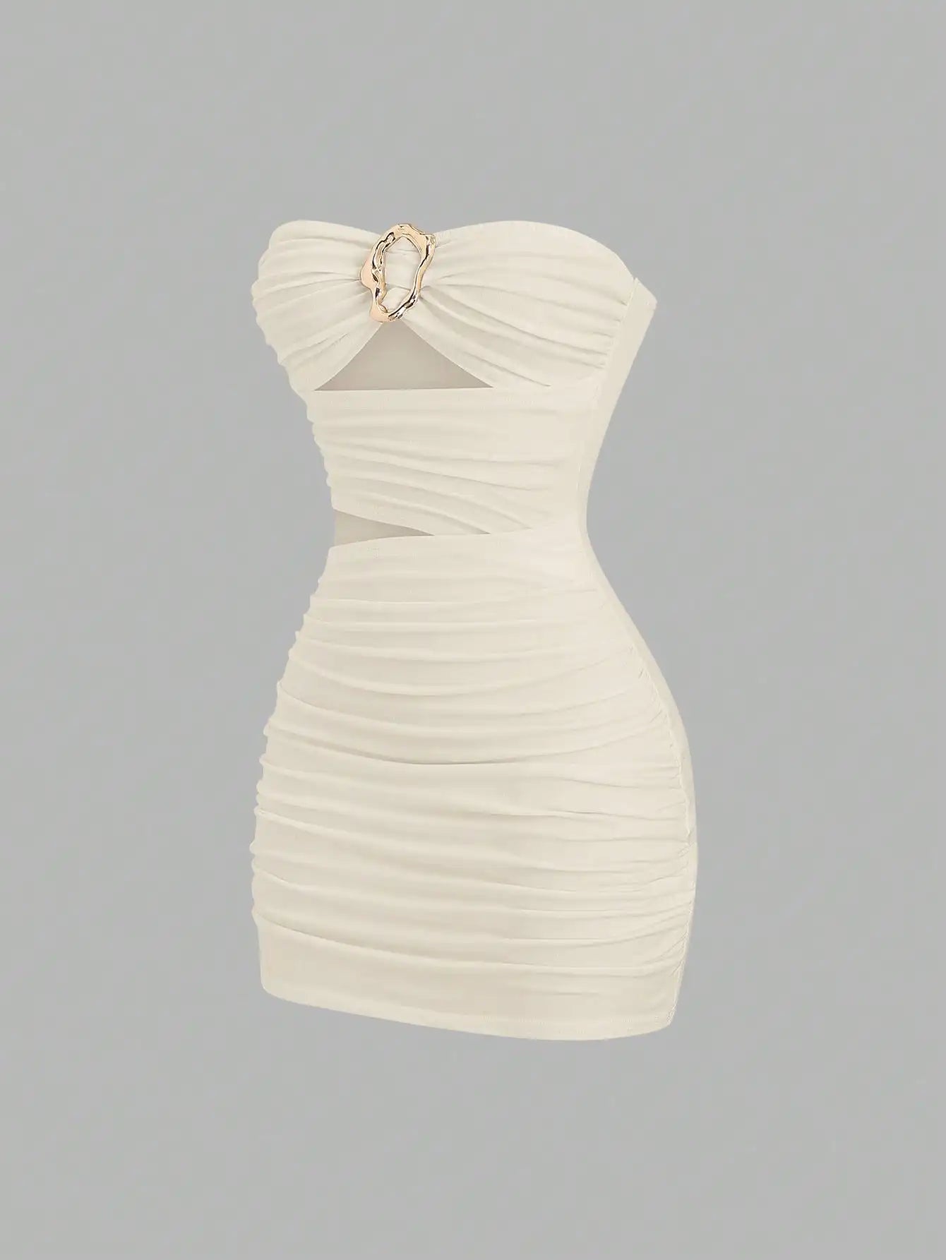 Strapless Ruched Bodycon Mini Dress with Metallic Accent Contemporary Silhouette