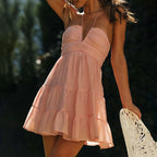 Sage Green Ruched Halter Bodice Dress with Tiered Ruffled Skirt