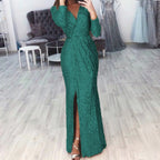 Textured Long Sleeve Maxi Dress With Sculpted Fit And Slit