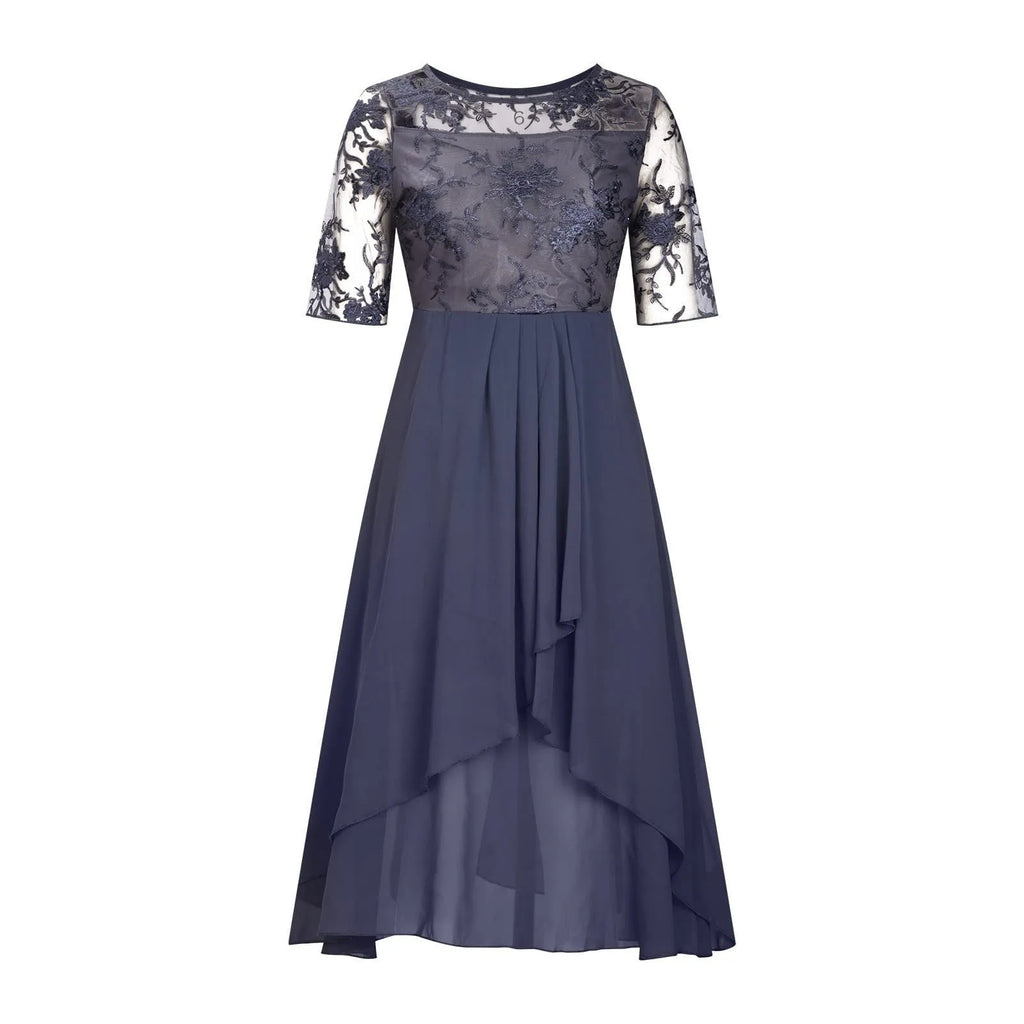 Flowing Embellished Midi Dress With Layered Chiffon Movement