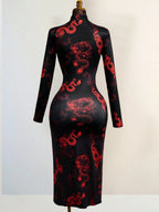 Dragon Embroidered Mesh Cutout Gothic Alternative Crop Top