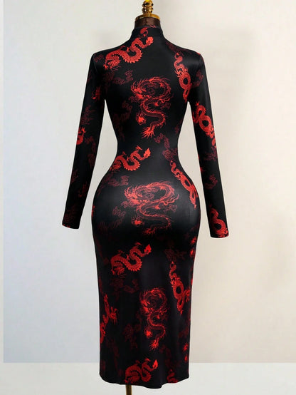 Dragon Embroidered Mesh Cutout Gothic Alternative Crop Top