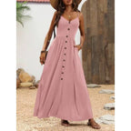 Button Front Maxi Dress With Relaxed A Line Silhouette