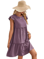 Tiered Ruffle A-Line Mini Dress with Petal Sleeves and Relaxed Fit