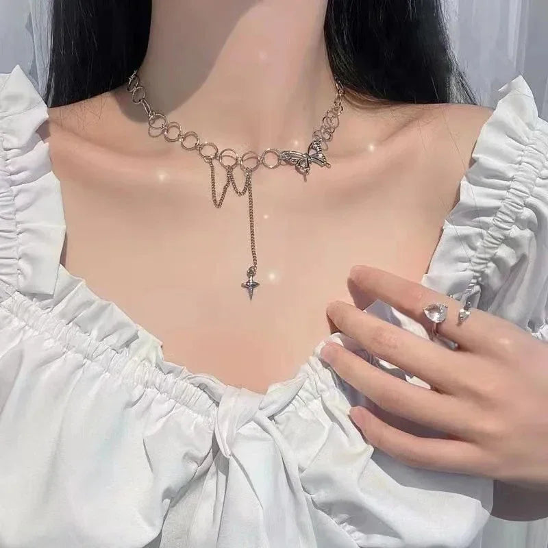 Butterfly Tassel Pendant Necklace for Y2K Gothic and Alternative Fashion
