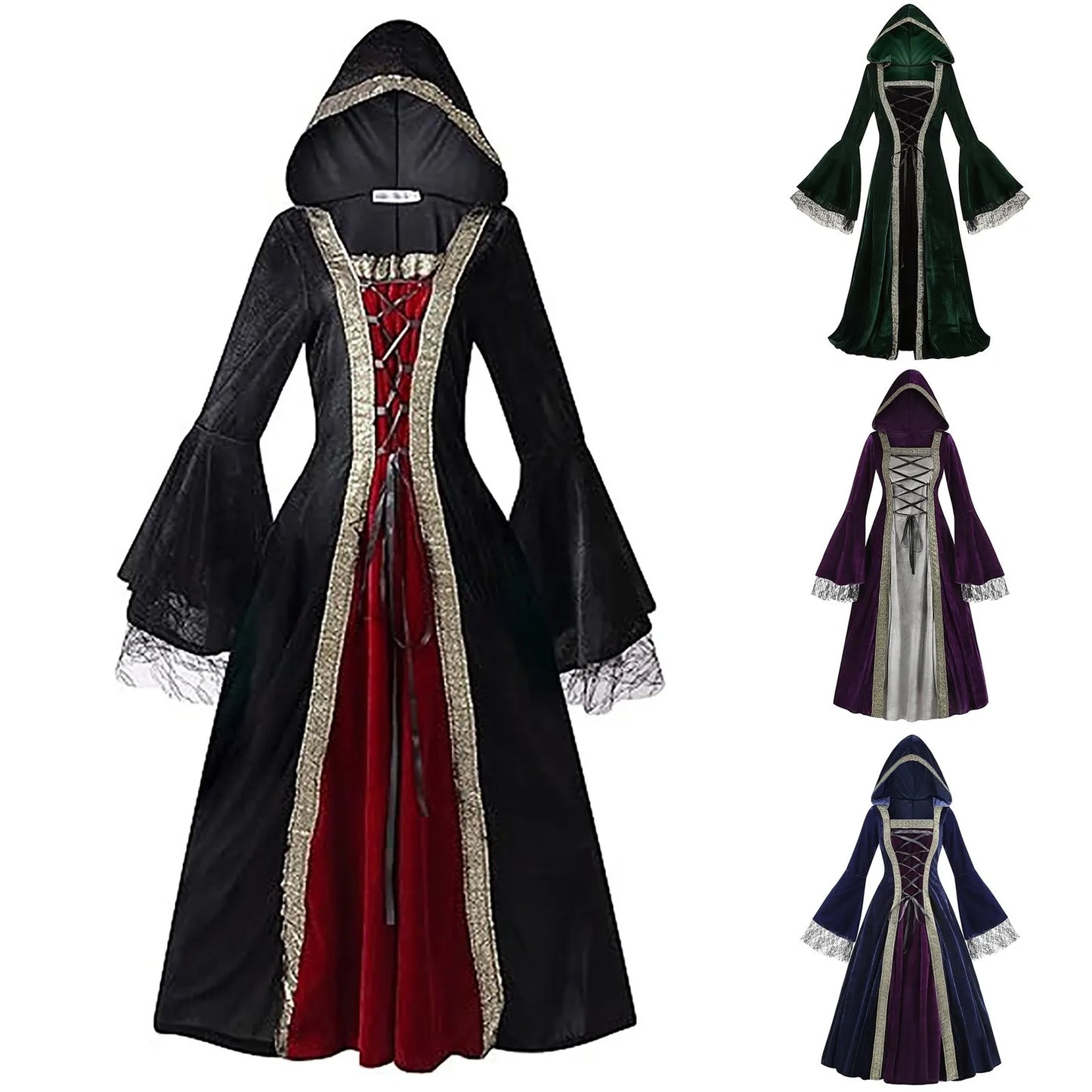 Hooded Gothic Fantasy Robe Dress with Elegant Long Silhouette