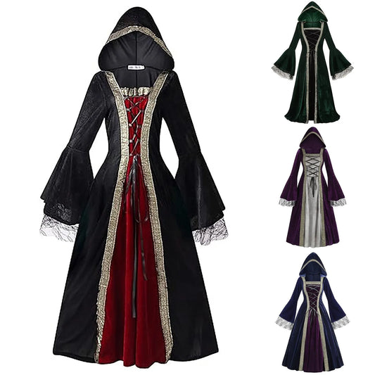 Medieval Inspired Hooded Gothic Maxi Dress With Alternative Fantasy Fashion Appeal