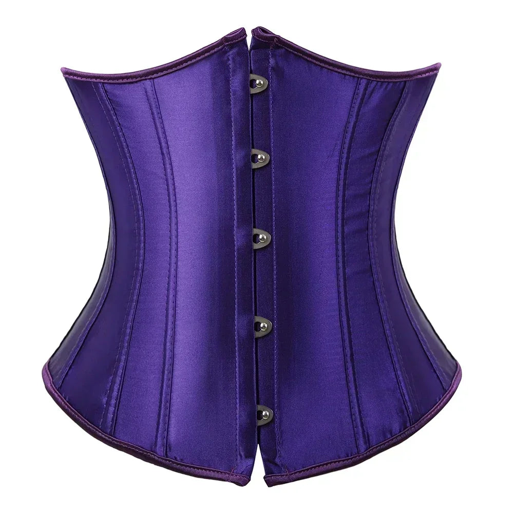 Satin Underbust Corset with Busk Front Closure and Structured Waist Silhouette