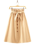 High Waist Pleated Midi Skirt with Button Front Elegant Contemporary Everyday Fashion