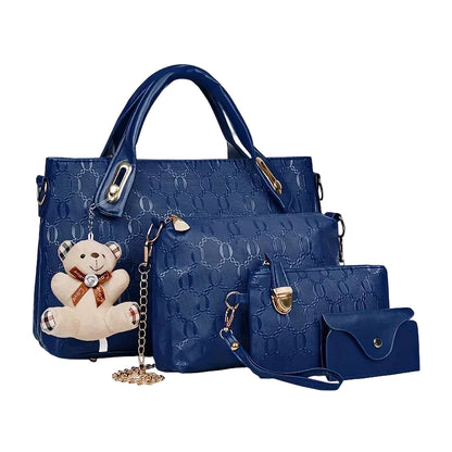 Embossed PU Leather Tote Bag Set with Crossbody Purse and Wallet