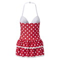 Red and White Polka Dot Swimwear Piece with Scalloped Lace Trim