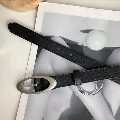 Minimalist Oval Buckle Waist Belt for Vintage Gothic Y2K Outfit Styling