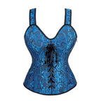 Vintage Floral Tapestry Overbust Corset with Wide Straps and Structured Seaming