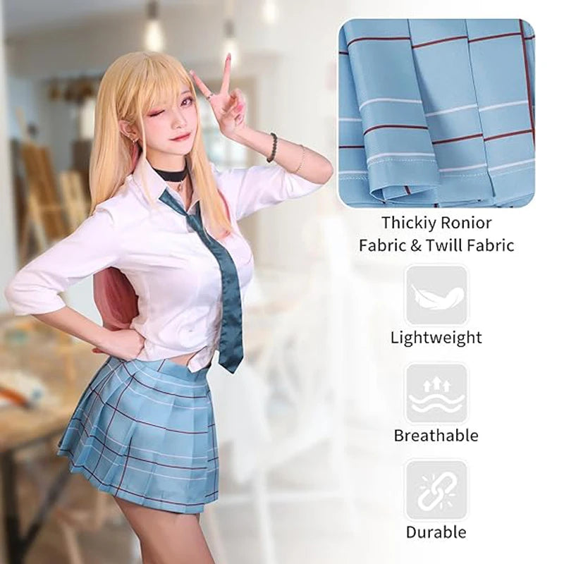 Classic Collegiate Roleplay Uniform Set with Plaid Pleated Skirt and Character Accessories