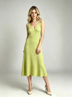 Sleeveless V-Neck A-Line Midi Dress in Vibrant Chartreuse