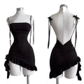 Strapless Backless Bodycon Mini Dress with Lace-Up Detail and Ruffle Hem