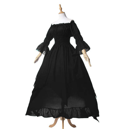 Ethereal Vintage Gothic Ruffle Maxi Dress with Romantic Flowing Silhouette
