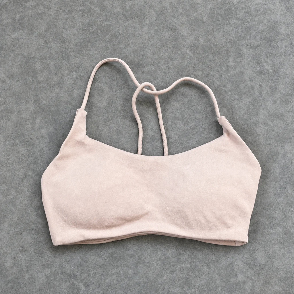 Olive Green Strappy Open-Back Sports Bra with Scoop Neckline