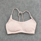 Olive Green Strappy Open-Back Sports Bra with Scoop Neckline