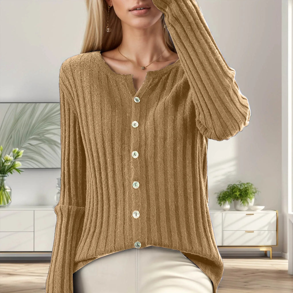 Women's Ribbed Button Front Relaxed Knit Contemporary Sweater Cardigan Top