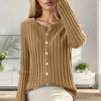 Women's Ribbed Button Front Relaxed Knit Contemporary Sweater Cardigan Top