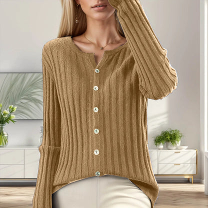 Women's Ribbed Button Front Relaxed Knit Contemporary Sweater Cardigan Top