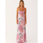 Floral Print Cami Maxi Dress With Straight Neck Silhouette