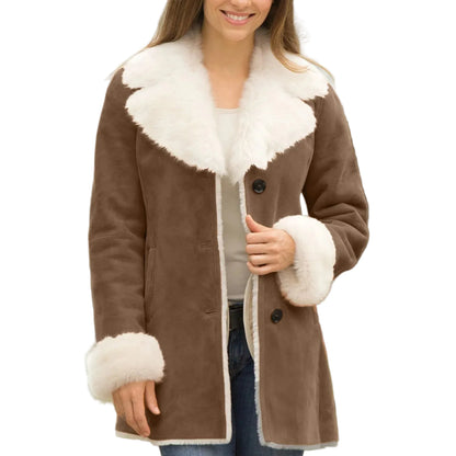 Women's Faux Suede Sherpa Lined Long Coat Cozy Winter Button Front Outerwear